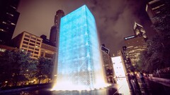 Chicago fountain glowing building night architecture cyan City