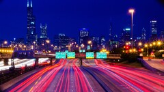 Chicago highway road long exposure night cityscape Vignette USA