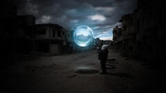 children digital art ruin dark street