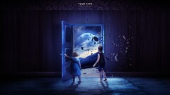 children moon Mountains fantasy art cgi digital art planet Space