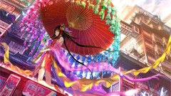 chinese dress umbrella Anime fuji choko original characters City