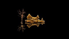 Christmas holiday House lights Minimalism Trees black background