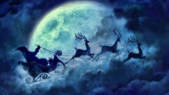 Christmas moon santa claus reindeer fantasy art