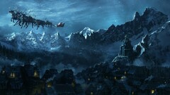 Christmas santa claus landscape fantasy art castle village night