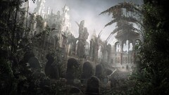 Church ruin digital art nature cemetery fantasy art low-angle