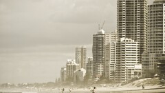 City beach cityscape Surfers Paradise Sea low saturation