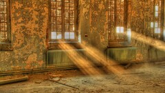 City building window sun rays