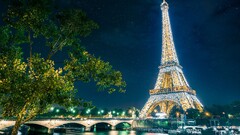 City cityscape Paris France Eiffel Tower night City Lights seine