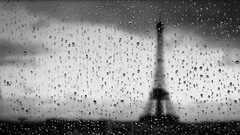 City Eiffel Tower Paris France monochrome water drops glass