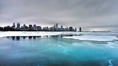 City ice cityscape Chicago winter USA