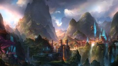 City Mountains fantasy art fantasy city