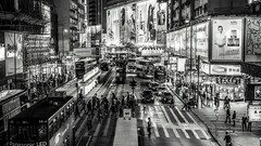 City night Hong Kong cityscape monochrome Asia China