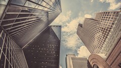 City sky clouds skyscraper architecture worm's eye view