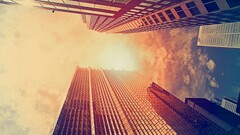 City skyscraper cityscape worm's eye view sky building