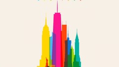 City skyscraper Minimalism colorful Simple Background cityscape