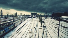 City train station railway snow train Istanbul Turkey winter