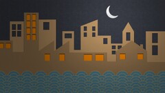 cityscape artwork Minimalism skyline moon digital art