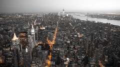 cityscape black white new york city orange USA aerial