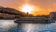 cityscape boat river sunset Bridge Moscow
