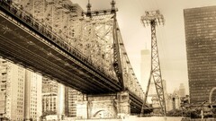 cityscape Bridge building vintage sepia new york city