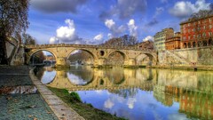 cityscape Bridge water City clouds reflection