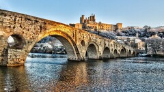 cityscape building Bridge river snow hdr
