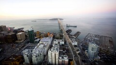 cityscape building Bridge Sea tilt-shift blurred sky