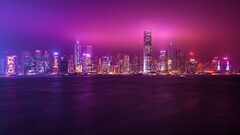 cityscape building lights Sea victoria harbour Hong Kong China