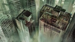 cityscape building rain City street aerial view