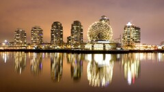 cityscape building reflection lights vancouver water