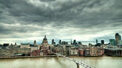 cityscape building river Bridge clouds London millennium bridge