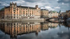 cityscape building river Bridge reflection stockholm sweden