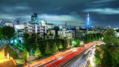 cityscape building road lights Tokyo hdr long exposure