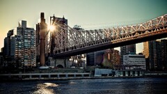 cityscape City Bridge building river sunlight new york city