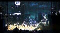 cityscape City drawing futuristic anime girls fantasy art rain