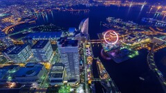 cityscape Ferris Wheel Japan aerial view lights yokohama