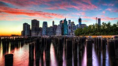 cityscape hdr building reflection sunset clouds Sea