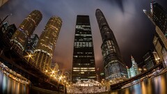 cityscape hdr reflection building Chicago fisheye lens USA