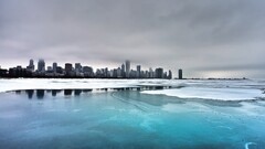 cityscape ice clouds Chicago USA winter sky