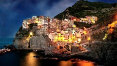 cityscape Italy reflection coast town cliff night