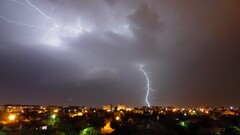cityscape Lightning storm sky night lights