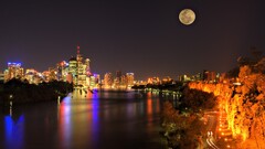 cityscape lights building moon river night Australia brisbane
