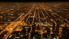 cityscape lights building night road