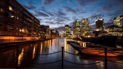 cityscape London canal dusk street light City