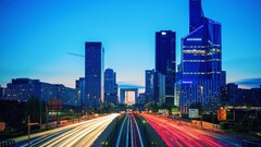 cityscape night colorful long exposure light trails