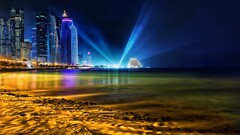 cityscape night night sky water City