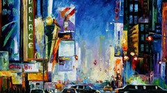 cityscape painting Leonid Afremov urban artwork City street