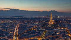 cityscape Paris building France Eiffel Tower lights aerial view