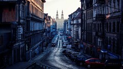 cityscape Poznan Poland Church street morning Polish urban City