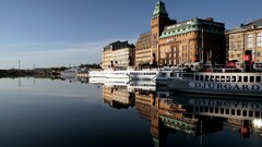 cityscape reflection boat stockholm